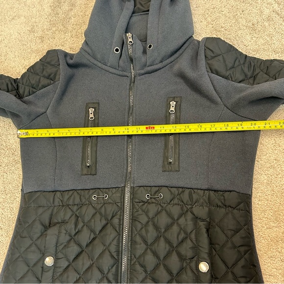 Oxygen navy blue black quilted fleece zippered hooded fall winter jacket - Picture 8 of 13